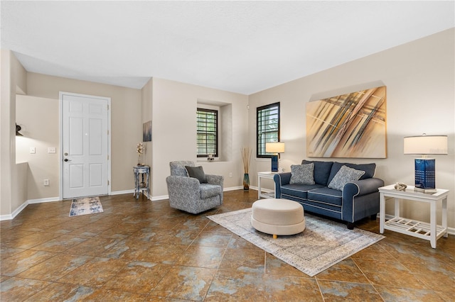 living area with baseboards