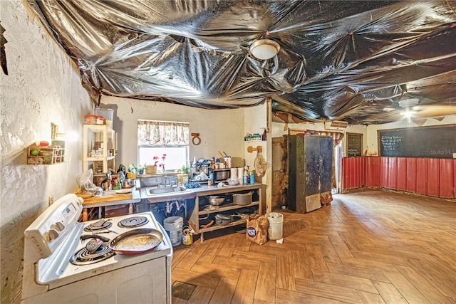 interior space featuring a sink and a workshop area