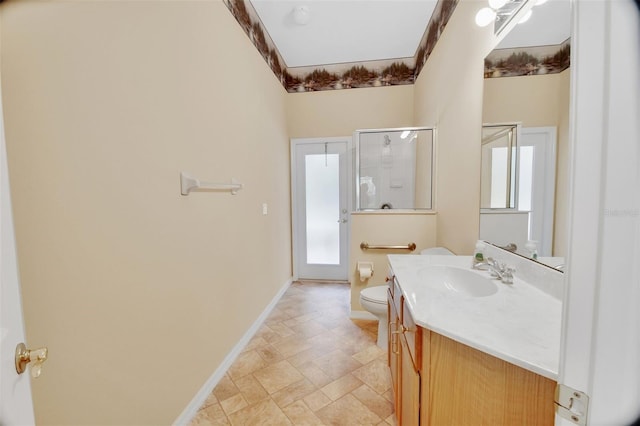1491 W Silver Hammock, Deland, FL 32720 - full bathroom featuring vanity, toilet, baseboards, a shower with door, and stone finish flooring
