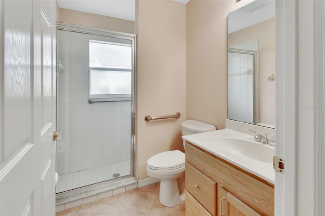 1491 W Silver Hammock, Deland, FL 32720 - bathroom with vanity, toilet, a stall shower, and tile patterned flooring