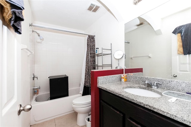 full bathroom with tile patterned flooring, visible vents, vanity, and toilet