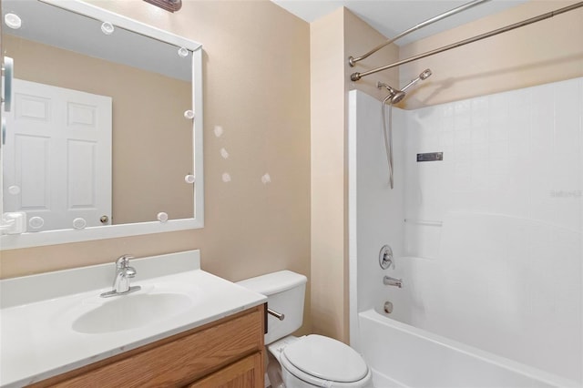 full bath with toilet, bathing tub / shower combination, and vanity