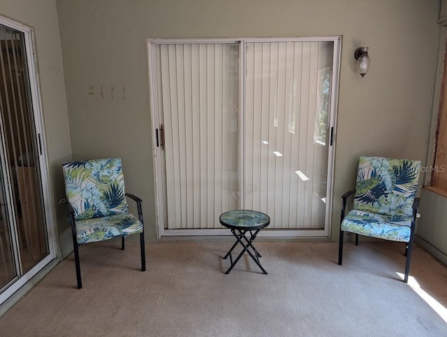 living area with carpet flooring