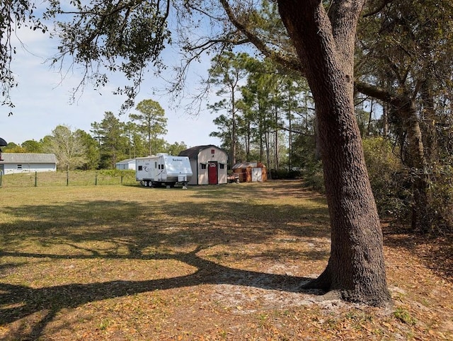 view of yard featuring a shed and an outdoor structure