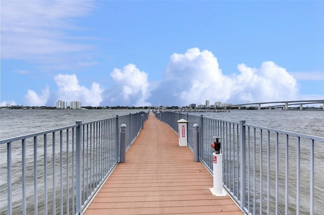 dock area featuring a water view