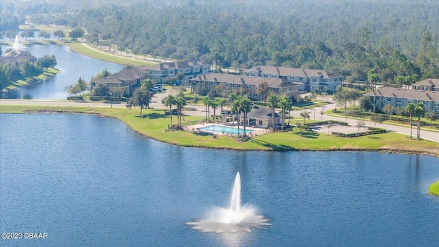aerial view with a residential view and a water view