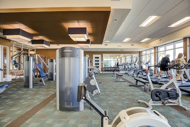 exercise room with carpet floors