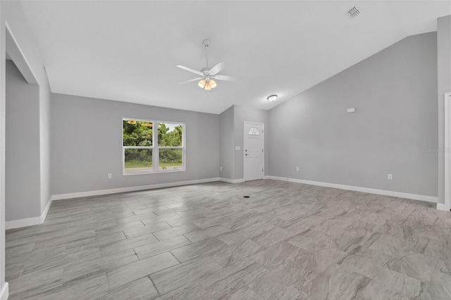 1329 N Old Mill Dr, Deltona, FL 32725 - unfurnished room featuring visible vents, baseboards, ceiling fan, and vaulted ceiling