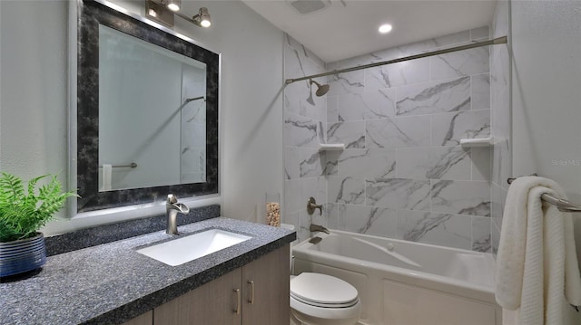 full bathroom with vanity, toilet, and bathing tub / shower combination