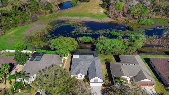 aerial view with a water view