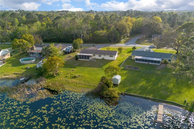 drone / aerial view with a forest view