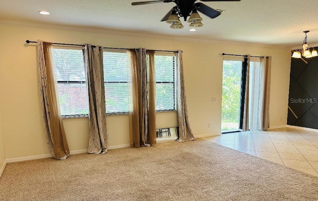 1812 Leather Fern Dr, Ocoee, FL 34761 - unfurnished room featuring ceiling fan, healthy amount of natural light, light colored carpet, ornamental molding, and recessed lighting
