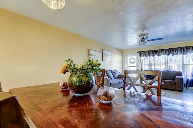 dining area with a healthy amount of sunlight and a ceiling fan