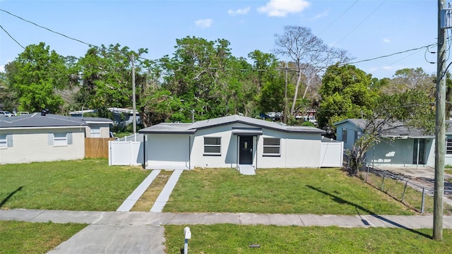 mid-century inspired home featuring a front yard and fence