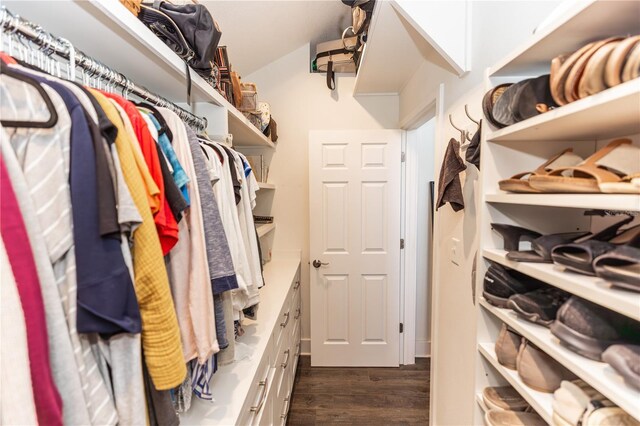 walk in closet featuring dark wood-type flooring