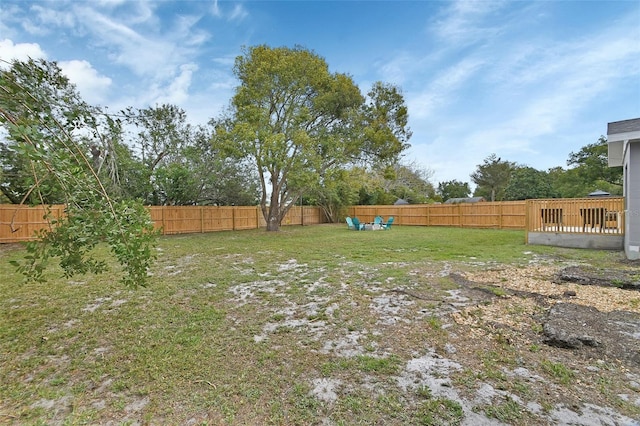 view of yard with a fenced backyard