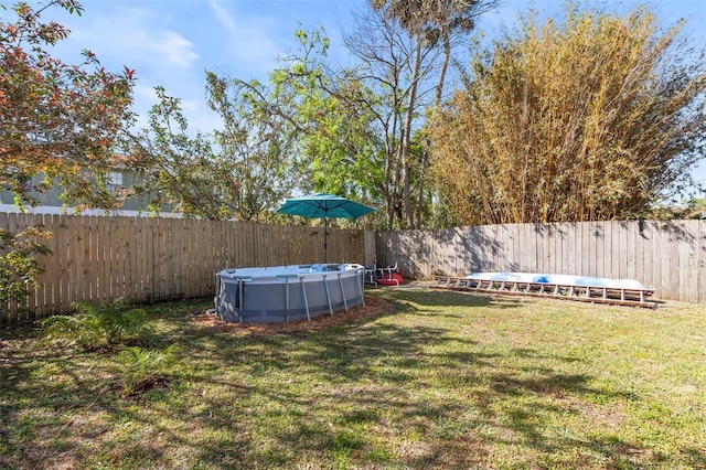 view of yard featuring a fenced in pool and a fenced backyard