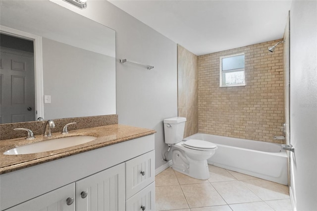 bathroom with tile patterned floors, toilet, shower / bathing tub combination, baseboards, and vanity