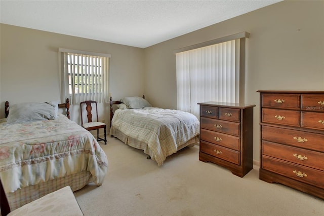 bedroom with light carpet