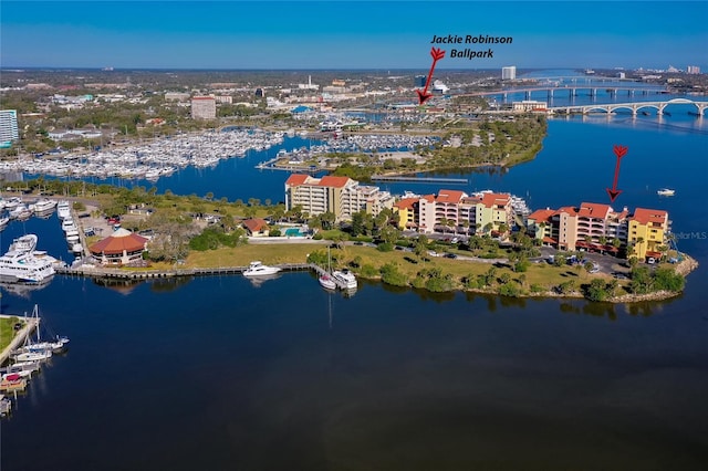 732 Marina Point Dr Unit 7320, Daytona Beach, FL 32114 - birds eye view of property featuring a view of city and a water view