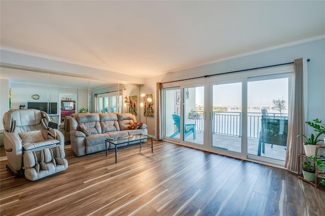 732 Marina Point Dr Unit 7320, Daytona Beach, FL 32114 - living room featuring crown molding and wood finished floors
