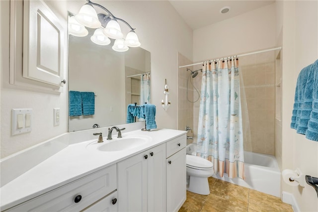 3145 Connemara Dr, Ormond Beach, FL 32174 - full bath with toilet, shower / bath combo, vanity, a chandelier, and tile patterned floors