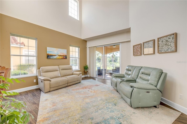3145 Connemara Dr, Ormond Beach, FL 32174 - living area featuring wood finished floors and a high ceiling