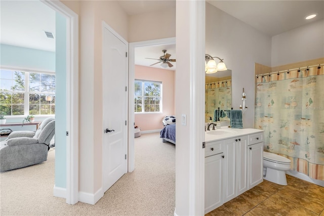 3145 Connemara Dr, Ormond Beach, FL 32174 - full bath with ensuite bathroom, vanity, a ceiling fan, and recessed lighting