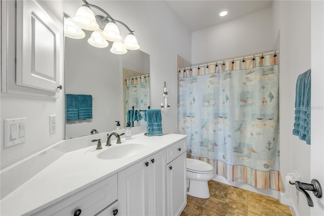 3145 Connemara Dr, Ormond Beach, FL 32174 - full bath with vanity, a chandelier, tile patterned floors, and shower / tub combo with curtain