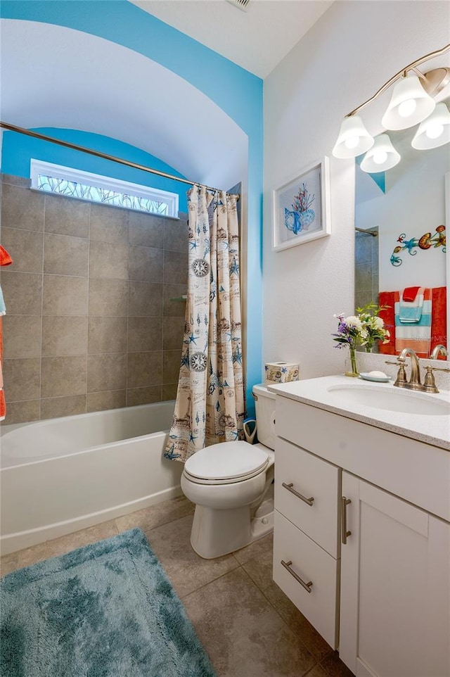 418 Aquamarine Way, Daytona Beach, FL 32124 - bathroom with vanity, toilet, tile patterned flooring, and shower / bath combination with curtain