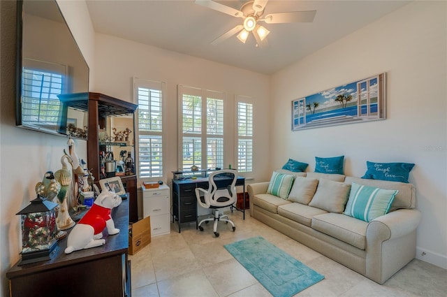 418 Aquamarine Way, Daytona Beach, FL 32124 - home office featuring light tile patterned floors and ceiling fan
