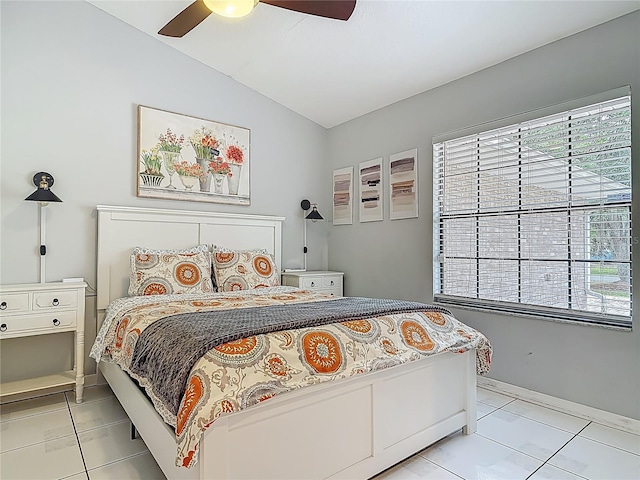 1578 Stone Trl, Deltona, FL 32725 - bedroom with light tile patterned floors, vaulted ceiling, and a ceiling fan