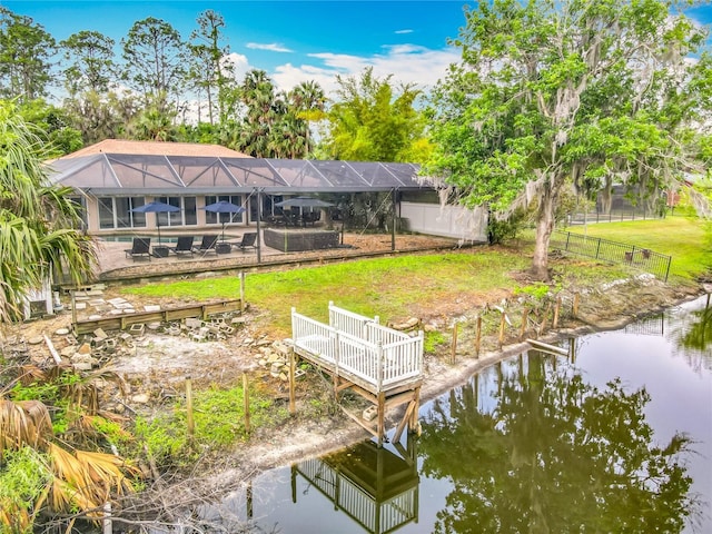 1578 Stone Trl, Deltona, FL 32725 - dock area with a water view, glass enclosure, and a pool