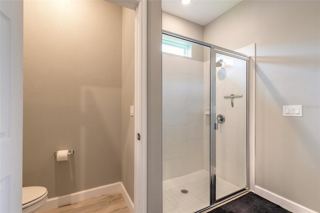 3128 Crab Trap Dr, New Smyrna Beach, FL 32168 - full bath featuring a stall shower, toilet, baseboards, and wood finished floors