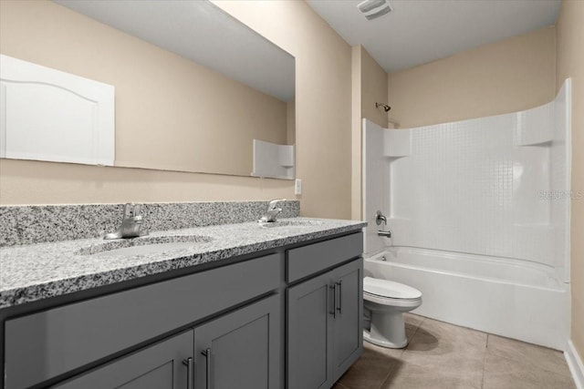 3120 Areca Ave, New Smyrna Beach, FL 32168 - full bathroom with a sink, visible vents, toilet, and double vanity