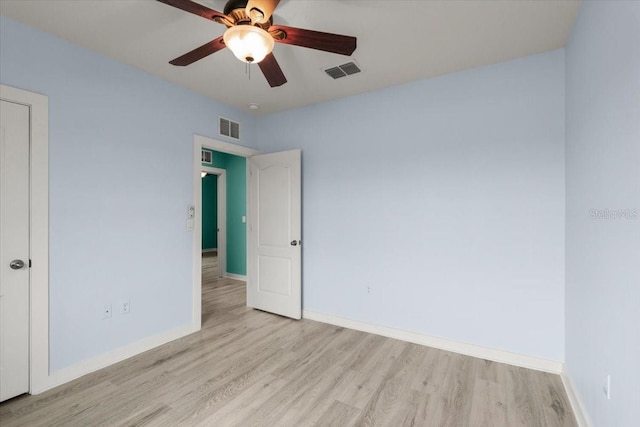 3120 Areca Ave, New Smyrna Beach, FL 32168 - empty room featuring visible vents, light wood-type flooring, baseboards, and ceiling fan