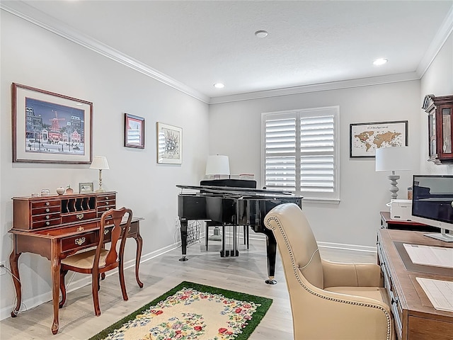 425 Wedgeworth Ln, Deland, FL 32724 - office featuring baseboards, ornamental molding, and light wood-style floors