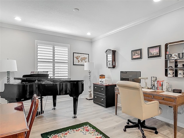 425 Wedgeworth Ln, Deland, FL 32724 - office space featuring crown molding, light wood-style flooring, and recessed lighting