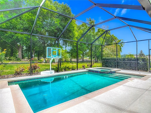 425 Wedgeworth Ln, Deland, FL 32724 - view of pool with glass enclosure, a pool with connected hot tub, and a patio area