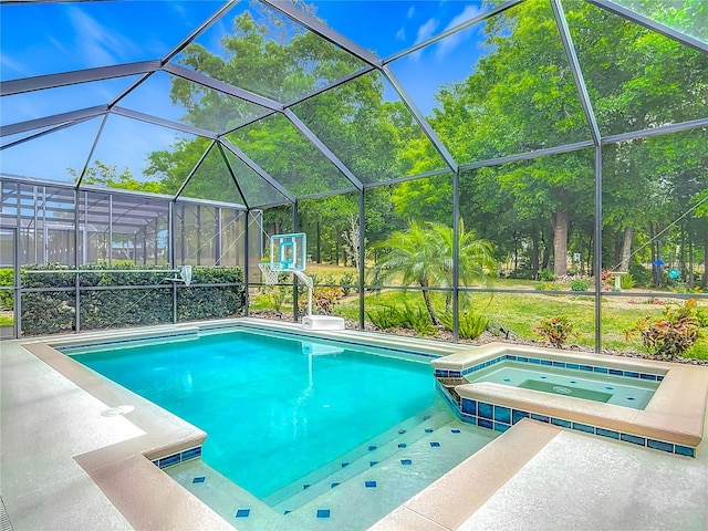 425 Wedgeworth Ln, Deland, FL 32724 - view of pool with glass enclosure and a pool with connected hot tub