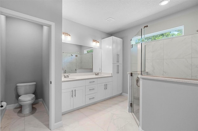1601 Toledo Ave, Deltona, FL 32725 - bathroom with a stall shower, double vanity, marble finish floor, and a sink