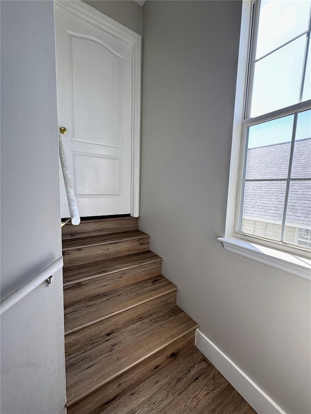 508 Tracey Dr, Panama City, FL 32404 - stairway with baseboards and wood finished floors