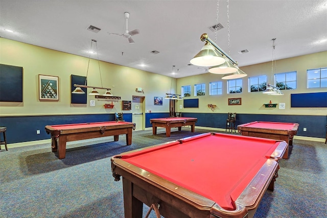 5305 Indian Ocean Loop, Tavares, FL 32778 - game room with billiards, carpet floors, baseboards, ceiling fan, and recessed lighting