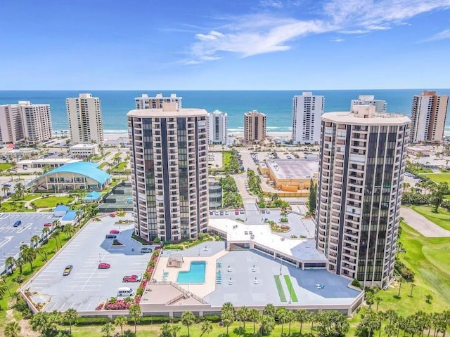 aerial view with a water view and a city view