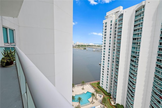 241 Riverside Dr Unit 1909, Daytona Beach, FL 32117 - balcony featuring view of pool, a water view, and a view of city