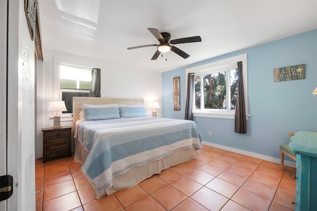 82 Margaret Rd, Ormond Beach, FL 32176 - bedroom with light tile patterned floors, baseboards, and ceiling fan