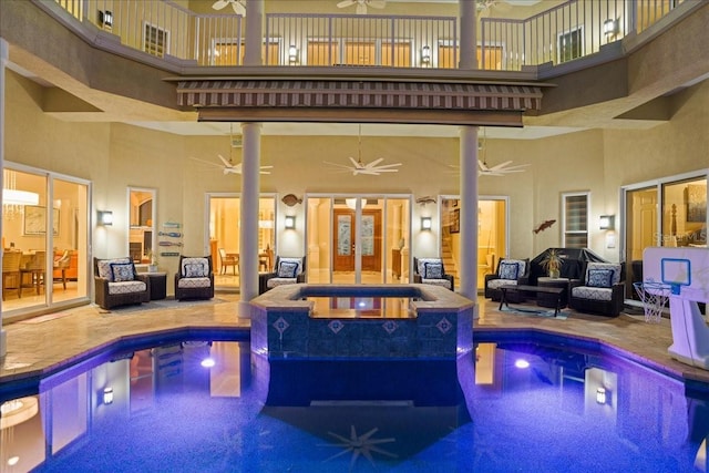 3310 John Anderson Dr, Ormond Beach, FL 32176 - view of pool featuring a patio, french doors, an outdoor hangout area, and a pool with connected hot tub