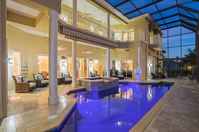 3310 John Anderson Dr, Ormond Beach, FL 32176 - view of pool with a lanai, a patio, and ceiling fan