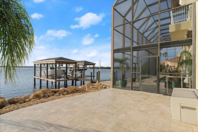 3310 John Anderson Dr, Ormond Beach, FL 32176 - dock area featuring a lanai, boat lift, and a water view