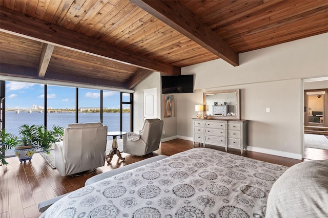 761 Marina Point Dr Unit 7610, Daytona Beach, FL 32114 - bedroom with wooden ceiling, beamed ceiling, baseboards, and dark wood-style floors